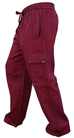 SHOPOHOLIC FASHION Herren-Hippie-Hose im Boho-Stil aus Leichter Baumwolle mit Seitentasche, Maroon, M von SHOPOHOLIC FASHION