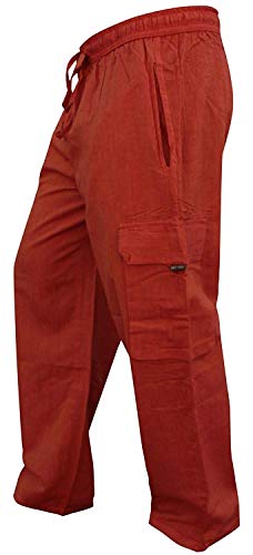 SHOPOHOLIC FASHION Herren-Hippie-Hose im Boho-Stil aus Leichter Baumwolle mit Seitentasche, Orange, 2XL von SHOPOHOLIC FASHION