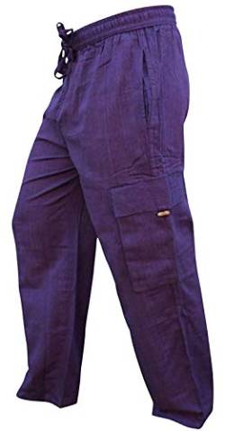 SHOPOHOLIC FASHION Herren-Hippie-Hose im Boho-Stil aus Leichter Baumwolle mit Seitentasche, Purple, 2XL von SHOPOHOLIC FASHION