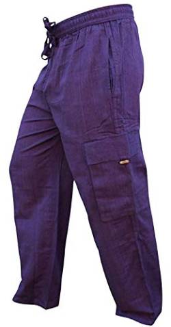 SHOPOHOLIC FASHION Herren-Hippie-Hose im Boho-Stil aus Leichter Baumwolle mit Seitentasche, Purple, 3XL von SHOPOHOLIC FASHION