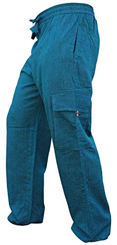 SHOPOHOLIC FASHION Herren-Hippie-Hose im Boho-Stil aus Leichter Baumwolle mit Seitentasche, Turquoise, 2XL von SHOPOHOLIC FASHION