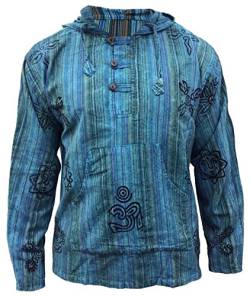 SHOPOHOLIC FASHION Herren Stonewashed gestreift mit Kapuze Hippy Großvater Shirt - Türkis, XXXX-Large von SHOPOHOLIC FASHION