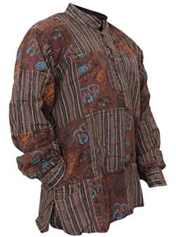 SHOPOHOLIC FASHION Herrenhemd, Stonewashed, Hippie-Hemd mit bedruckten Flicken Gr. XL, braun von SHOPOHOLIC FASHION