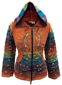 SHOPOHOLIC FASHION Säuregewaschene Hippie-Jacke mit mehrfarbigen Patchwork-Regenbogenstreifenärmeln (Orange, M) von SHOPOHOLIC FASHION