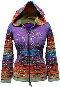 SHOPOHOLIC FASHION Säuregewaschene Hippie-Jacke mit mehrfarbigen Patchwork-Regenbogenstreifenärmeln (Purple, 3XL) von SHOPOHOLIC FASHION