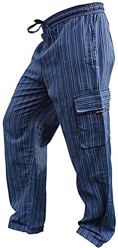 SHOPOHOLIC FASHION Unisex Vielfarbige-Streifen Marlene-Hosen-Sidepocket Hippy Hose - Blaue Mischung, 3XL von SHOPOHOLIC FASHION