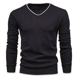 SHOUJIQQ Herren Pullover V-Ausschnitt Pullover - Winter Einfarbig Langarm Slim Jumper, Lässig Übergröße Strickjacke Für Herren Bottoming Shirt Außenbekleidung Bekleidung,Rot,Xx,Large von SHOUJIQQ