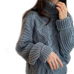 SHOUJIQQ Rollkragenpullover Pullover Für Damen - Winter Dicker Warmer Kaschmir Strickpullover, Herbst Plus Größe Langarm Strickoberteile Für Damen Bottoming Shirt Bekleidung,Blau,Klein von SHOUJIQQ