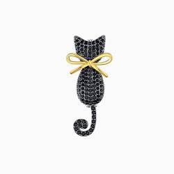 Curly-Tailed Cat Ins Tide Personality Brosche, weiblich, exquisit und niedlich, japanische Anti-Pin-Knopf-Mantel-Accessoires – Schwarz von SHOUKAII