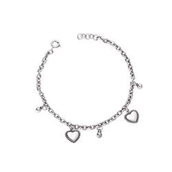 SHOUKAII Armband Stilvolles Sterlingsilber-Vintage-Liebesherz-Perlen-Silberarmband-Gliederkettenarmband for Damenschmuck for Feiertagshochzeiten von SHOUKAII