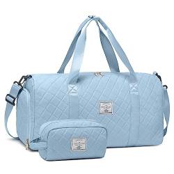 SHOULDCAT Reisetasche, Sporttasche für Damen, 38 l, Reisetasche mit Schuhfach, Krankenhaus-Taschen für Arbeit und Lieferung, gesteppte Tragetasche für Flugzeuge, Blau von SHOULDCAT