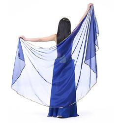 SHOWYOU Leichter Halbkreis Chiffon Hand Schal Bauchtanz Kostüm Outfit Hüfte Schal Pailletten Trim Schals Schleier, Blau, 98.43 x 47.24 inch von SHOWYOU