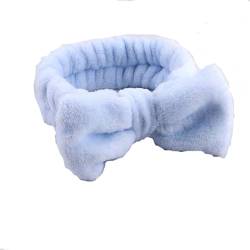 SHTGOI 1 Stück Bowknot Haarbänder Coral Fleece Make up Stirnbänder Elastic Breitkrempe Bogen Haarwickel Handtuch Spa Haarband Kosmetik Sport Bad Dusche Haarband für Damen und Mädchen Blau von SHTGOI