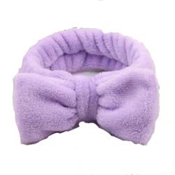 SHTGOI 1 Stück Bowknot Haarbänder Coral Fleece Make up Stirnbänder Elastic Breitkrempe Bogen Haarwickel Handtuch Spa Haarband Kosmetik Sport Bad Dusche Haarband für Damen und Mädchen Lila von SHTGOI