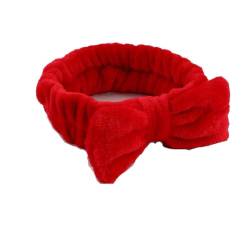 SHTGOI 1 Stück Bowknot Haarbänder Coral Fleece Make up Stirnbänder Elastic Breitkrempe Bogen Haarwickel Handtuch Spa Haarband Kosmetik Sport Bad Dusche Haarband für Damen und Mädchen Rot von SHTGOI