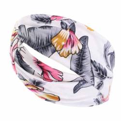 SHTGOI Damen Breit Stirnband mit Graue Blätter gedruckt Baumwolle Verdrehte Turban-Stirnband Elastische Weiche Sport Haarbänder Boho Mode Haarband-Kopftuch für Alltag Yoga Make-up Workouts Weiß von SHTGOI