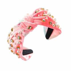 SHTGOI Damen Satin Tie-dye Stirnband Haarband mit Bunte Strasssteine und Perlen Vintage Breite Stoff Knoten Headband Elegant Kristall Stirnbänder Haarschmuck für Braut,Hochzeit,Party Rosa von SHTGOI