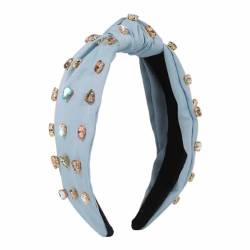 SHTGOI Strass Stirnband Breite Stoff Knoten Haarbände Bling Bunt Kristall Dekor Haarreif Perlen Jeweled Stirnbänder Vintage Prinzessin Kopfschmuck für Frauen Mädchen Party Haarschmuck Hellblau von SHTGOI