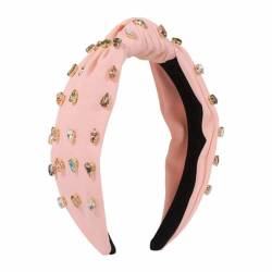 SHTGOI Strass Stirnband Breite Stoff Knoten Haarbände Bling Bunt Kristall Dekor Haarreif Perlen Jeweled Stirnbänder Vintage Prinzessin Kopfschmuck für Frauen Mädchen Party Haarschmuck Korallrosa von SHTGOI