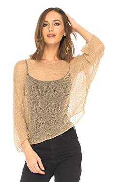 SHU-SHI - Damen Blusen-Oberteil im Poncho-Stil - transparent - leichtes Strickmaterial - Einheitsgröße - Mokka-/Hellbraun von SHU-SHI