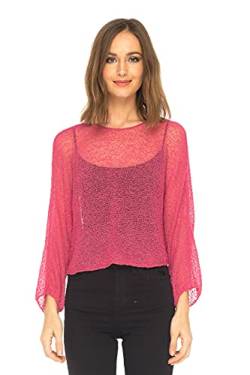 SHU-SHI - Damen Blusen-Oberteil im Poncho-Stil - transparent - leichtes Strickmaterial - Einheitsgröße - Pink von SHU-SHI