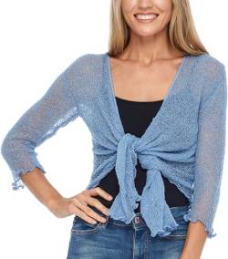 SHU-SHI - Damen Bolero-Cardigan zum Zubinden - transparent - leichtes Strickmaterial - Einheitsgröße - Babyblau von SHU-SHI