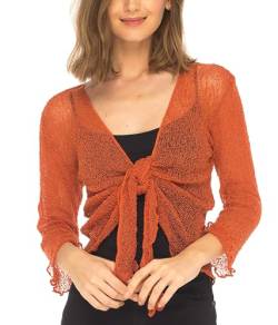 SHU-SHI - Damen Bolero-Cardigan zum Zubinden - transparent - leichtes Strickmaterial - Einheitsgröße - Orange von SHU-SHI