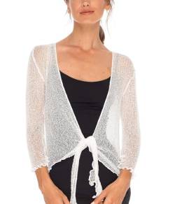 SHU-SHI - Damen Bolero-Cardigan zum Zubinden - transparent - leichtes Strickmaterial - Einheitsgröße - Reinweiß von SHU-SHI