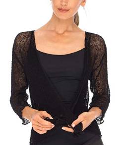 SHU-SHI - Damen Bolero-Cardigan zum Zubinden - transparent - leichtes Strickmaterial - Einheitsgröße - Schwarz von SHU-SHI