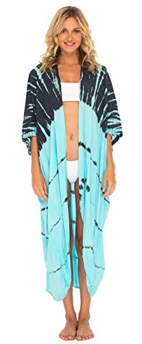 SHU-SHI - Damen Kimono im Cardigan-Stil - Batik-Design - leger - lockerer Schnitt - zum Überziehen am Strand - Oversize - Einheitsgröße - Türkis von SHU-SHI