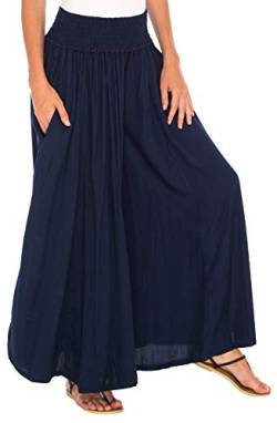 SHU-SHI - Damen Palazzo-Hose - weiter & fließender Stoff - elastischer Bund - seitliche Taschen - Blau - S-M von SHU-SHI