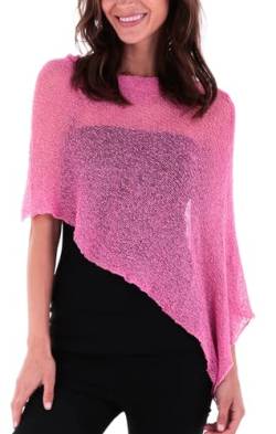 SHU-SHI - Damen Poncho-Top - transparent - leichtes Strickmaterial - Einheitsgröße - Fuchsia von SHU-SHI