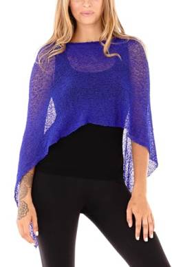 SHU-SHI - Damen Poncho-Top - transparent - leichtes Strickmaterial - Einheitsgröße - Royalblau von SHU-SHI