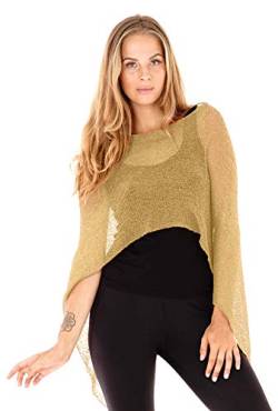 SHU-SHI - Damen Poncho-Top - transparent - leichtes Strickmaterial - Einheitsgröße - Sandfarben von SHU-SHI