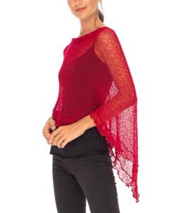 SHU-SHI Damen-Poncho mit Rüschen, leicht - Rot - Einheitsgröße von SHU-SHI