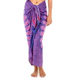 SHU-SHI - Damen Sarong für den Strand - zum Tragen über Badeanzügen & Bikinis - Mandala-Pfauenmuster - Einheitsgröße - Blau/Pink von SHU-SHI