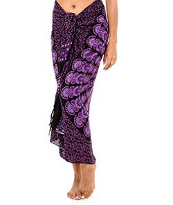 SHU-SHI - Damen Sarong für den Strand - zum Tragen über Badeanzügen & Bikinis - Mandala-Pfauenmuster - Einheitsgröße - Lila von SHU-SHI