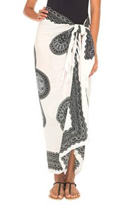 SHU-SHI - Damen Sarong mit Kokosnuss-Verschluss - zum Überziehen am Strand - Blumenmotiv - Weiß/Schwarz/Grau von SHU-SHI