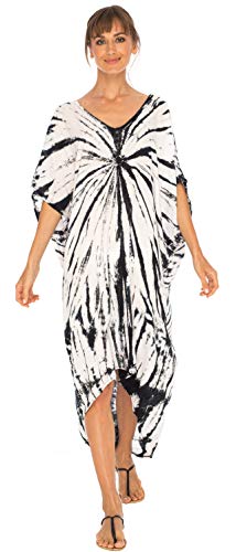 SHU-SHI - Damen Strandkleid zum Überziehen - lockere Tunika mit Batikmotiv - Oversize - Schwarz/Off-White - S-M von SHU-SHI