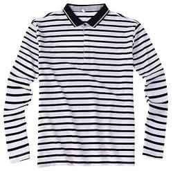 SHUIANGRAN Herren Gestreiftes Poloshirt Baumwolle Golf Shirts Business Casual Stehkragen Poloshirt Einfaches Basic Top, A#weiß, L von SHUIANGRAN