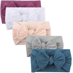 Band hair Turban 5PCS Mädchen Kopfbedeckung Headband solide Kleinkinderzubehör Bogen Babypflege Breites Stirnband (A, One Size) von SHUIYUE