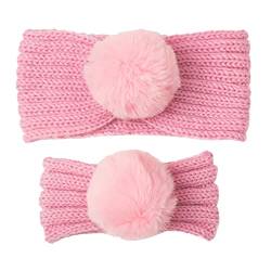 Damen-Weihnachts-Stirnband-Set für die Familie, süße, weiche, dehnbare, gestrickte Stirnbänder, geknotete, solide Kopfbedeckung für Mutter und Baby Ohrenwärmer Damen (Pink, One Size) von SHUIYUE