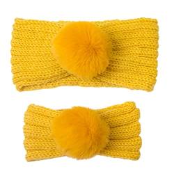 Damen-Weihnachts-Stirnband-Set für die Familie, süße, weiche, dehnbare, gestrickte Stirnbänder, geknotete, solide Kopfbedeckung für Mutter und Baby Ohrenwärmer Damen (Yellow, One Size) von SHUIYUE