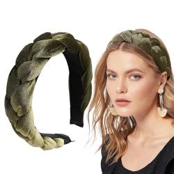 Geflochtenes Haarband, Samt, geflochtenes Stirnband, Damen, breites Vintage-gepolstertes Stirnband für Frauen und Mädchen Stirnband Fahrradhelm Damen (Army Green, One Size) von SHUIYUE