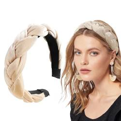 Geflochtenes Haarband, Samt, geflochtenes Stirnband, Damen, breites Vintage-gepolstertes Stirnband für Frauen und Mädchen Stirnband Fahrradhelm Damen (Beige, One Size) von SHUIYUE