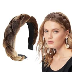Geflochtenes Haarband, Samt, geflochtenes Stirnband, Damen, breites Vintage-gepolstertes Stirnband für Frauen und Mädchen Stirnband Fahrradhelm Damen (Brown, One Size) von SHUIYUE