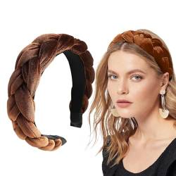 Geflochtenes Haarband, Samt, geflochtenes Stirnband, Damen, breites Vintage-gepolstertes Stirnband für Frauen und Mädchen Stirnband Fahrradhelm Damen (Coffee, One Size) von SHUIYUE