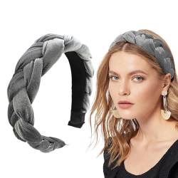 Geflochtenes Haarband, Samt, geflochtenes Stirnband, Damen, breites Vintage-gepolstertes Stirnband für Frauen und Mädchen Stirnband Fahrradhelm Damen (Grey, One Size) von SHUIYUE