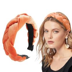 Geflochtenes Haarband, Samt, geflochtenes Stirnband, Damen, breites Vintage-gepolstertes Stirnband für Frauen und Mädchen Stirnband Fahrradhelm Damen (Orange, One Size) von SHUIYUE