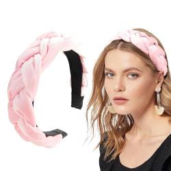Geflochtenes Haarband, Samt, geflochtenes Stirnband, Damen, breites Vintage-gepolstertes Stirnband für Frauen und Mädchen Stirnband Fahrradhelm Damen (Pink, One Size) von SHUIYUE